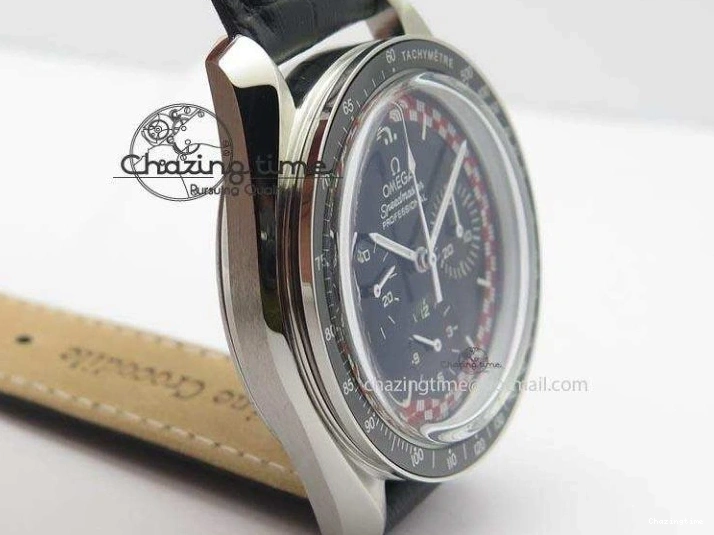 0225 Supportive Speedmaster SS 2013 Pro Racing On Black Leather Strap Manual Winding Chrono Movement 8229